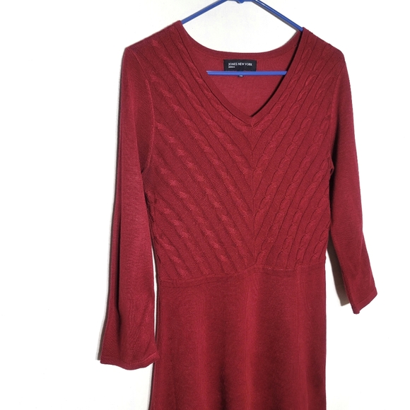 Red sweater dress size S Jones New York longsleeve small women's - Picture 2 of 5